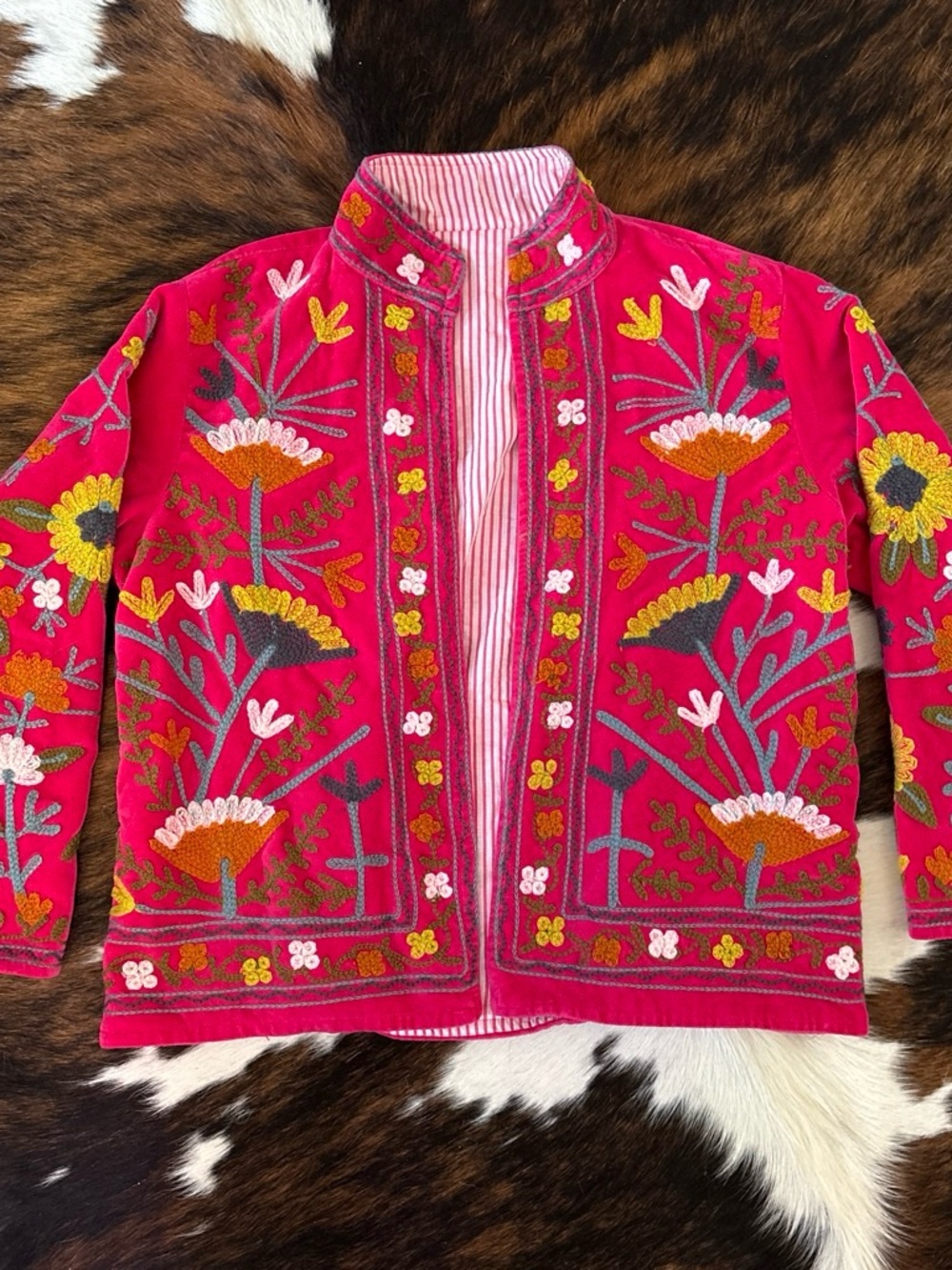 Embroidered Floral Open Front Jacket